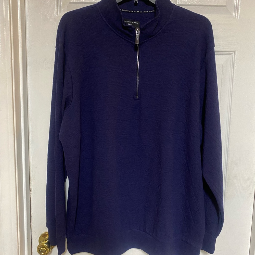 Shaquille O’Neal XLG Big & Tall 2X Men's Peacoat Navy 1/4”Zip-Up Pattern Sweater